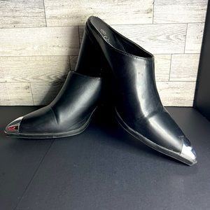 Size 9 black with silver toe mules